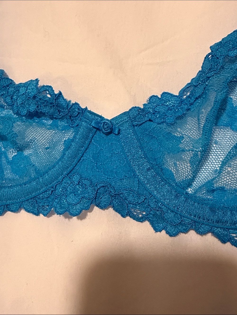 Skims Blue Lace Underwire Bra & Thong Set - size 34A and Small - Picture 3 of 5